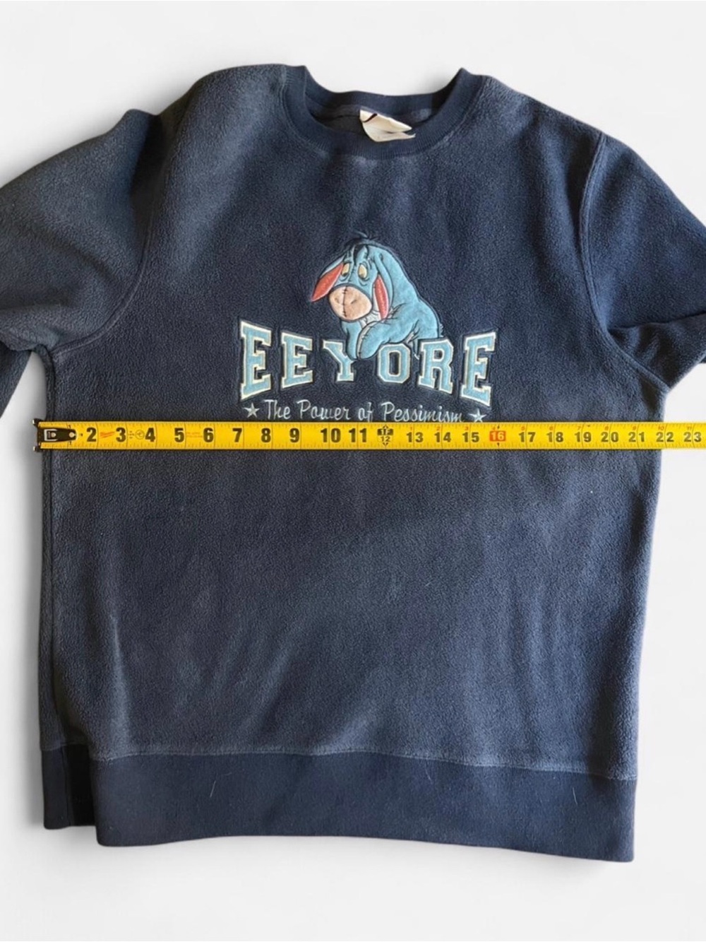 Vintage 90s Disney Store Eeyore "Power Of Pessimism" Navy Fleece Sweater S View 6